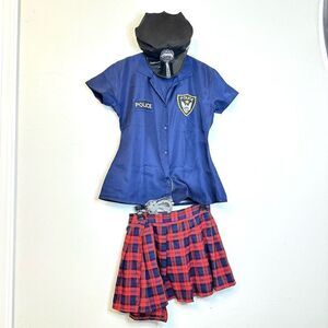 Halloween Costume Shirt Plaid Skirt Blue Red Police Officer Outfit Set Large
